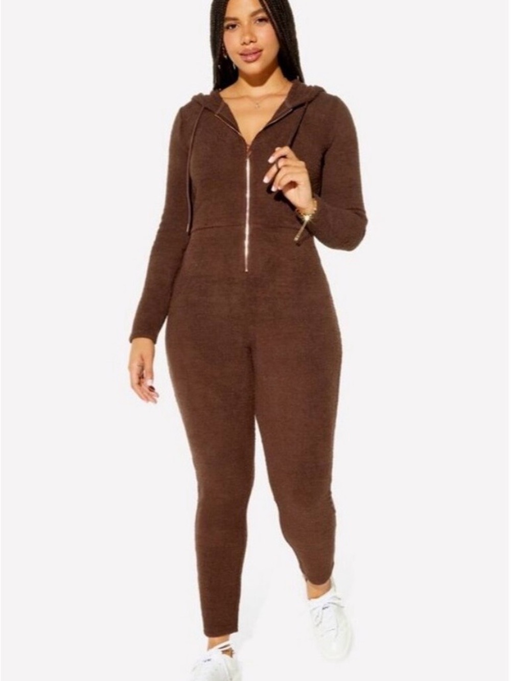 BRAND NEW YITTY Brown Hooded Zip-Front Jumpsuit